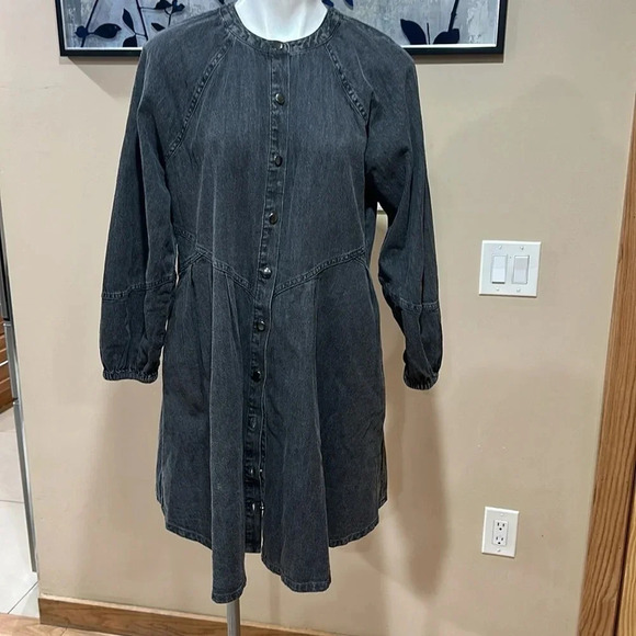 Time and Tru Women's Button Front Denim Mini Dress with Long Sleeves,A3 - Picture 3 of 13